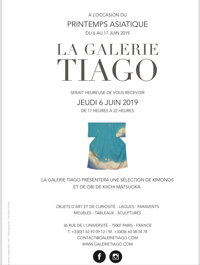 PARIS  LA GALERIE TIAGO にて KIICHI MATSUOKAきものと帯セレクション展示販売
